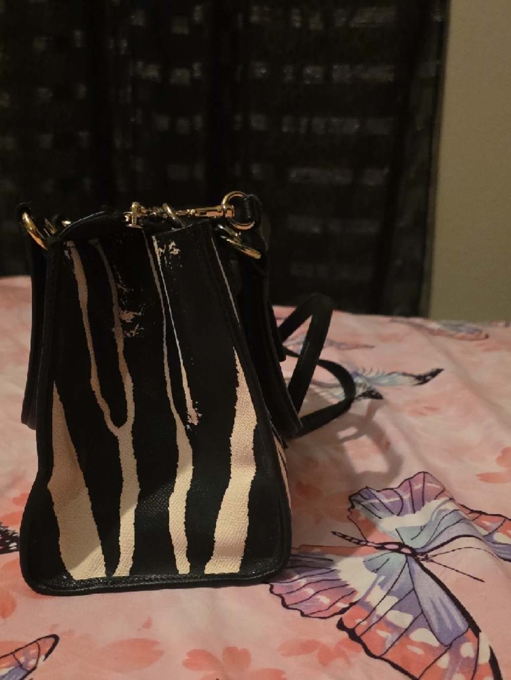 Coach Zebra-Print Satchel in Black & Cream - Picture 4 of 7